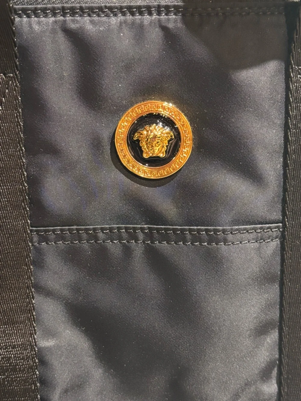 Versace Black Nylon Duffel Bag with Gold Medusa Accent - Picture 3 of 5